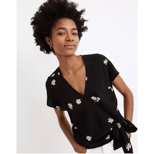 NWOT Madewell Black Daisy Wrap Top